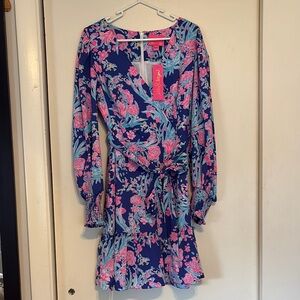 NWT Lilly Pulitzer Blue and Pink Floral Long Sleeve Dress